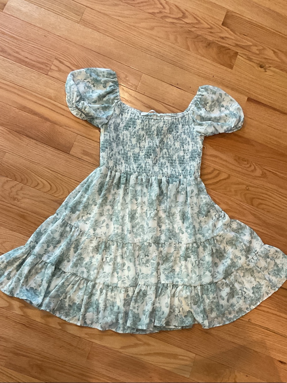 ALTAR’D STATE Smocked Scoop Neck Floral Mini Dress Mint Green NWOT XL ruffles - Picture 3 of 14